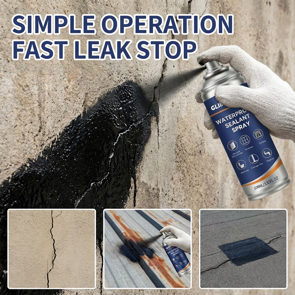 ✨GLIMMERLY® Waterproof Sealant Spray – Instant Leak Repair for Roofs, Walls & Pipes (Long-Lasting)