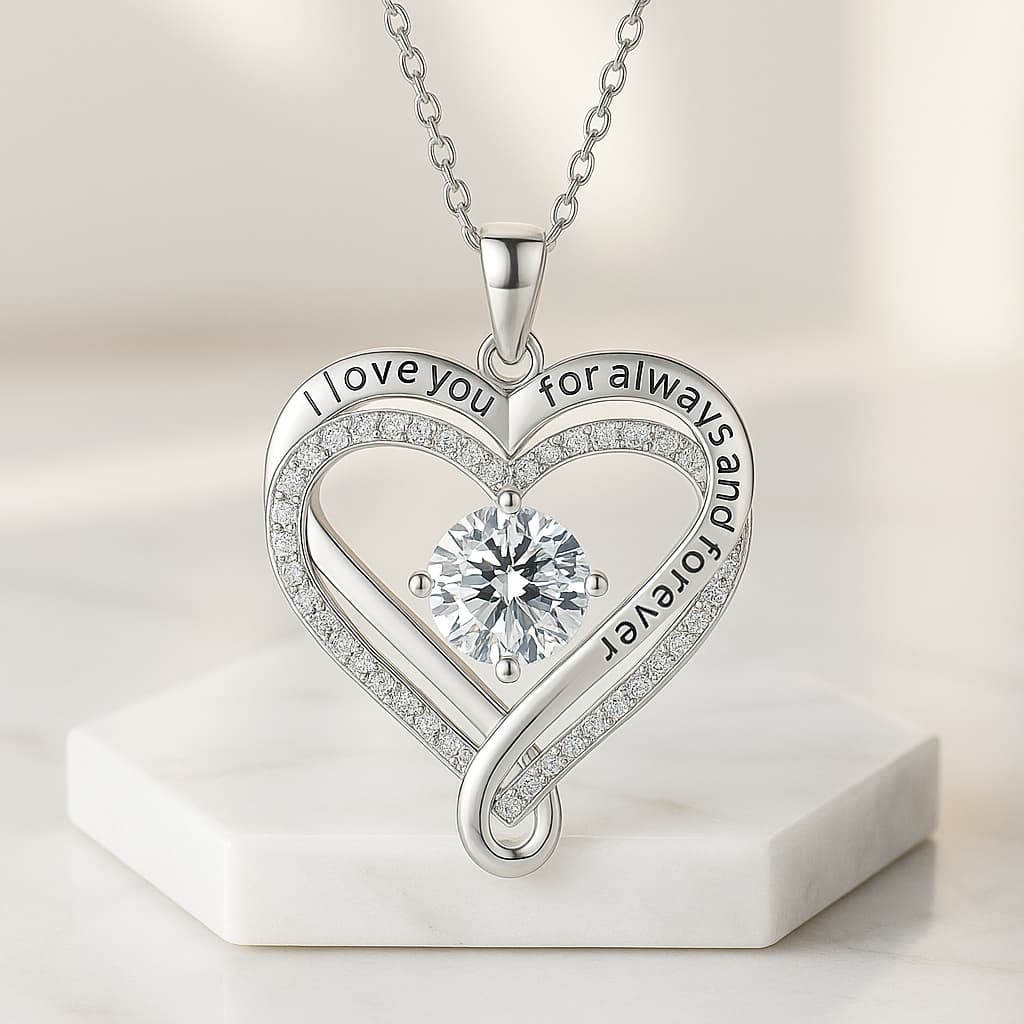 💕GLIMMERLY®💕"To My Wife" Forever & Always Heart Necklace