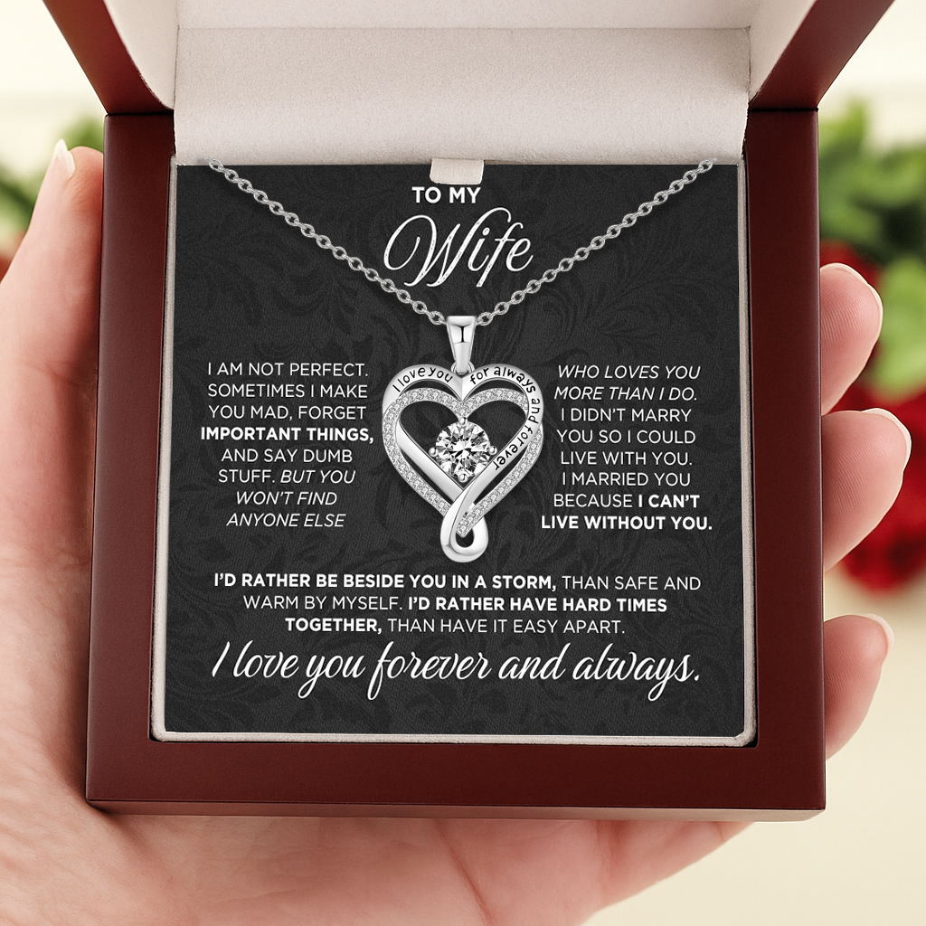 💕GLIMMERLY®💕"To My Wife" Forever & Always Heart Necklace
